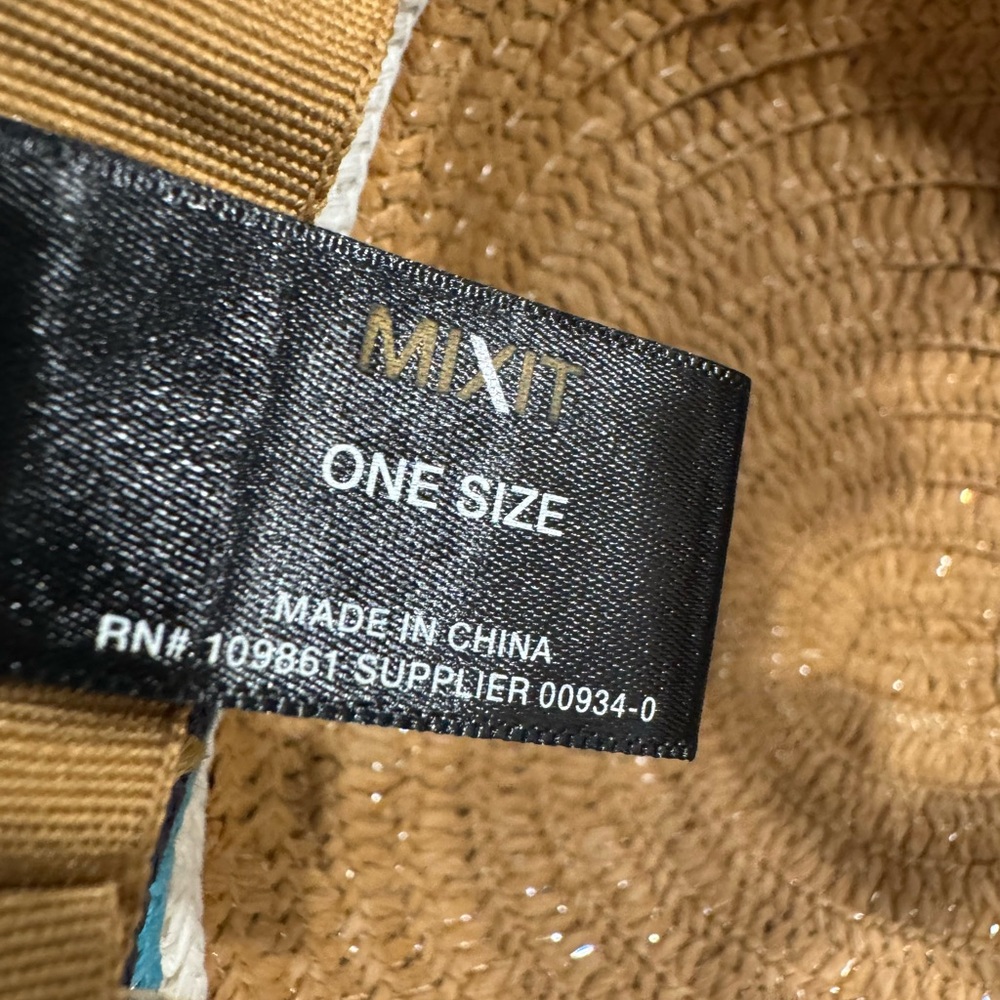 Wide Brim Straw Hat with Blue Stripe - Picture 2 of 5